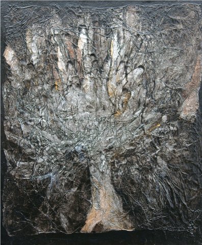 FAMILY TREE acryl, folie en zilverlak op canvas 50 x 60 cm&nbsp; 550 euro